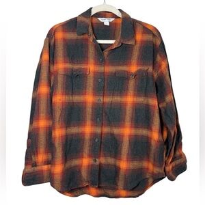 Taylor Swift Old Navy Flannel Shirt L Orange Plaid Boyfriend Evermore
